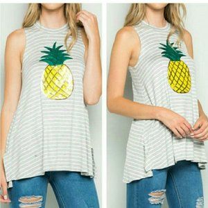 NWT Bling Pineapple Graphic Striped Tunic Tank Top S
